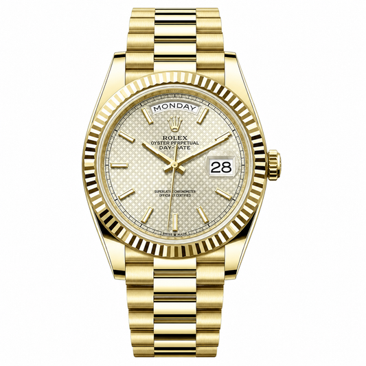 Rolex Day-Date Textured Silver Dial President Gold 40mm