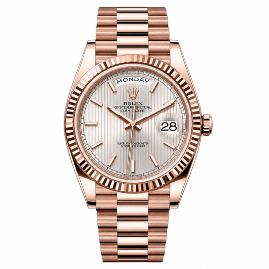 Rolex Day-Date Silver Stripe Dial Rose Gold President 40mm