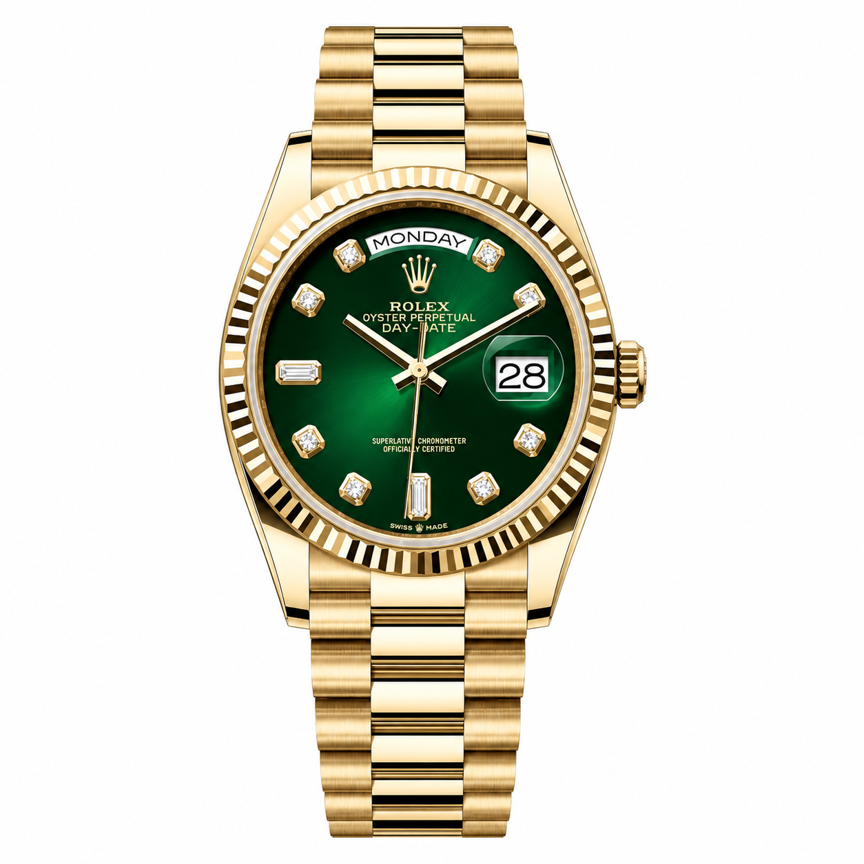 Rolex Day-Date Green Sunburst Diamond Dial Gold President 36mm