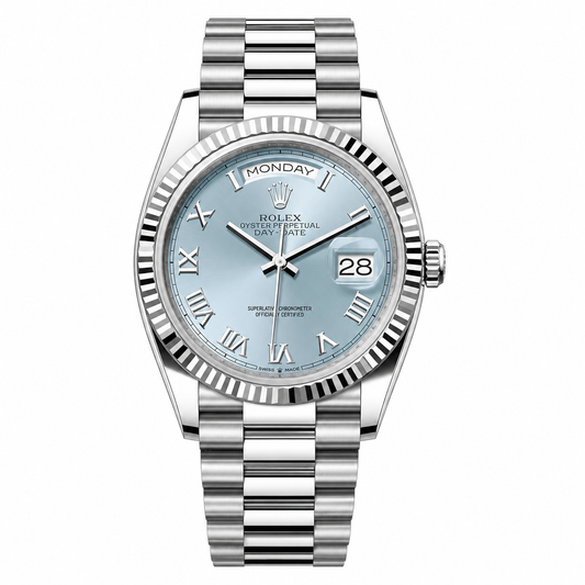 Rolex Day-Date Ice Blue Roman Dial Silver President 40mm