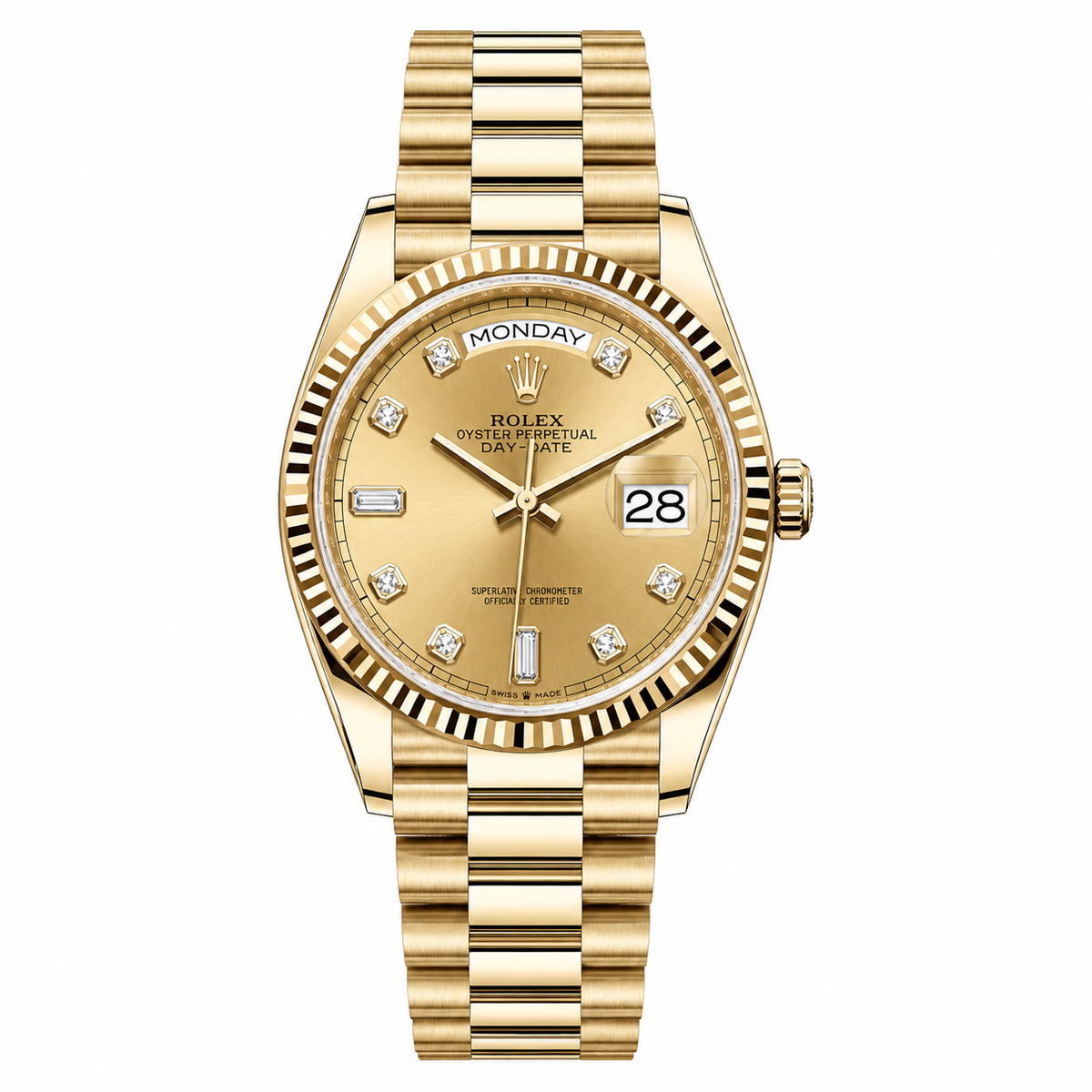 Rolex Day-Date Champagne Diamonds Dial Gold President 36mm