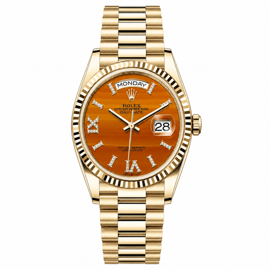 Rolex Day-Date Orange Stone Dial Gold President 36mm