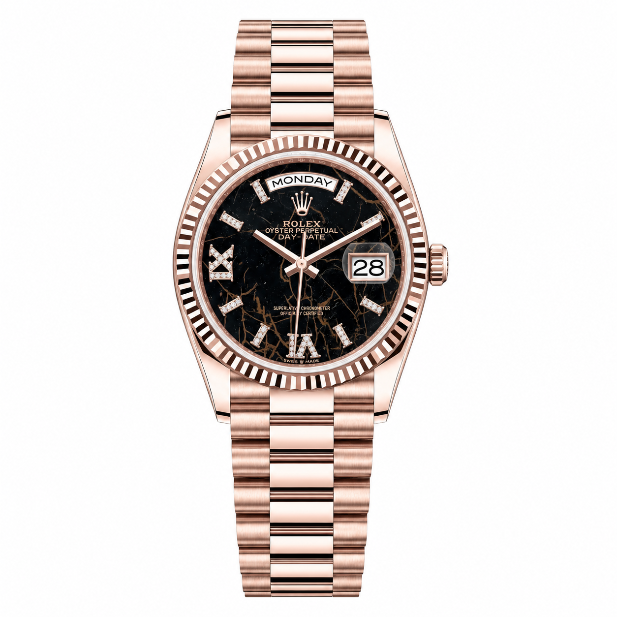 Rolex Day-Date Black Marble Dial Rose Gold President 36mm
