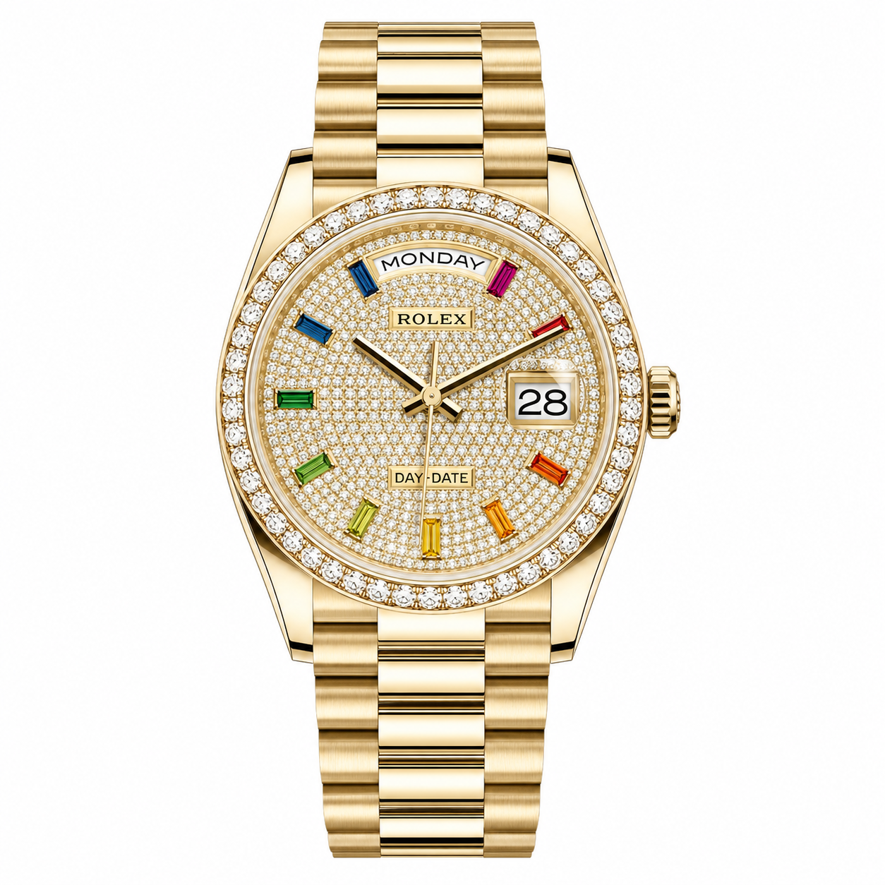 Rolex Day-Date Ice Diamond Rainbow Dial Gold President 36mm