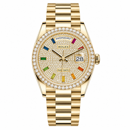 Rolex Day-Date Ice Diamond Rainbow Dial Gold President 36mm