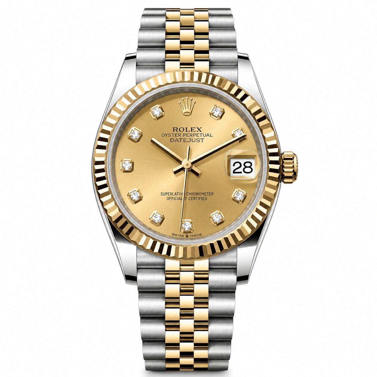Date-Just Two Tone Yellow Gold Diamonds Marks Dial Jubilee 31MM