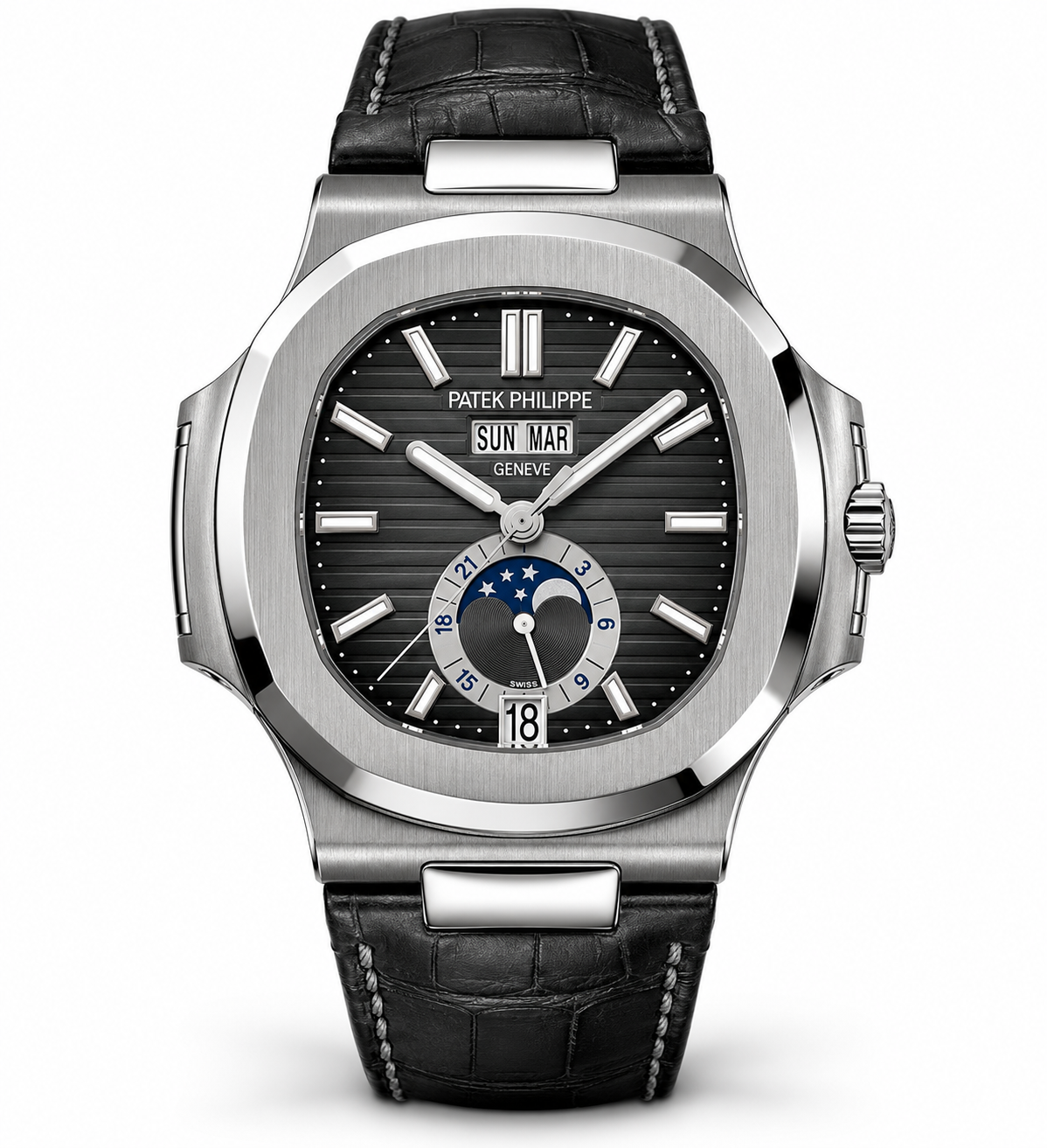 Patek Philippe Nautilus Annual Calendar Moonphase Leather Strap