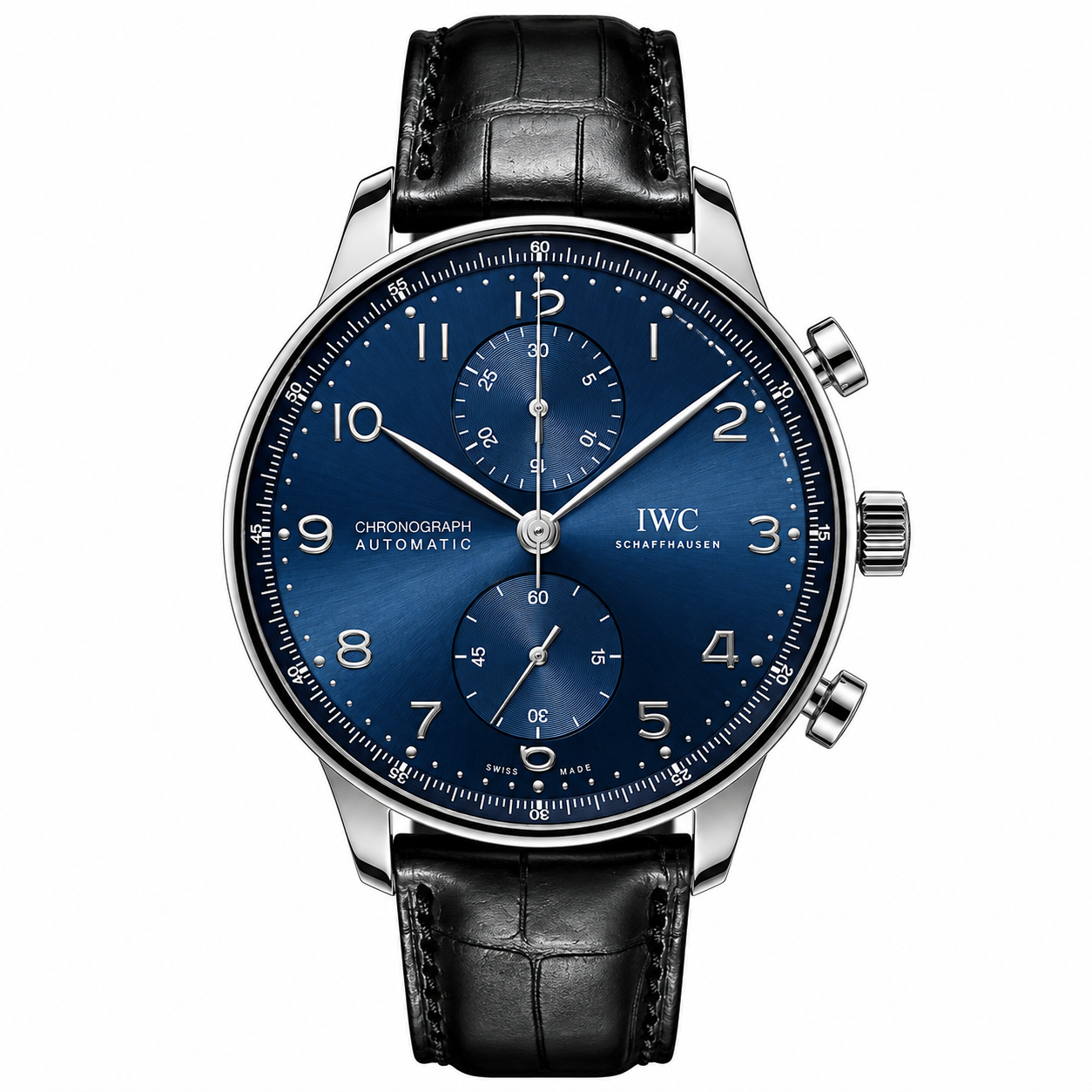 Iwc Portugieser Chronograph 41mm Blue Dial Black Leather Strap