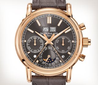 Patek Philippe Grand Compication Rose Gold Case with Black Dial-Leather Strap 40mm