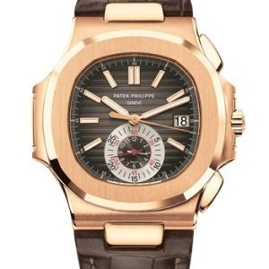 Patek Philippe Nautilus Black-Brown Dial 18kt Rose Gold Case Brown Leather Men's Watch