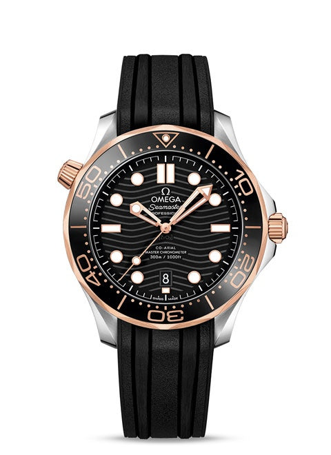 Omega Diver 300M CoAxial Master Chronometer Two Tone Black Dial Rubber Strap 42 mm