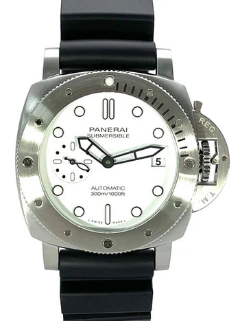 Panerai Submersible QuarantaQuattro Bianco 44mm White Dial Black Rubber Strap Watch