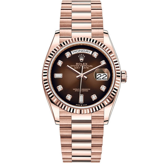 Rolex Day-Date 36mm Rose Gold Chocolate  President Baguette Dial