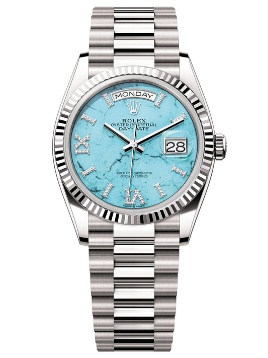 Rolex Day-Date 36 President White Gold Turquoise "Tiffany" Diamond Dial