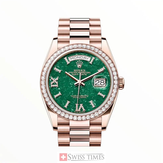 D-Date 36 Everose Gold Aventurine Roman Diamond Dial Set With Diamonds bEZEL