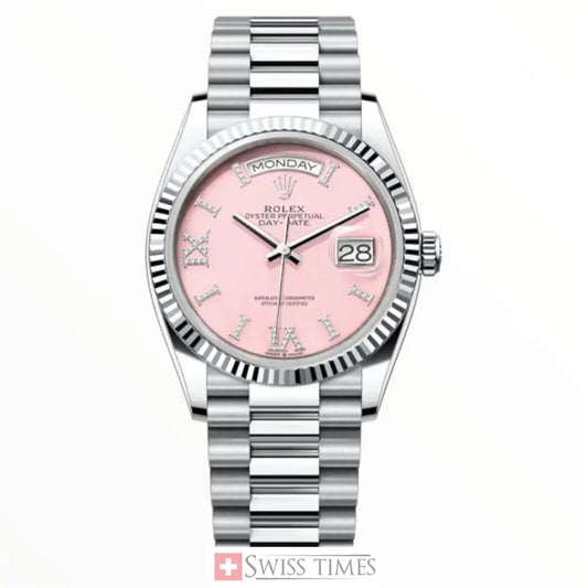 D-Date 36 Platinum Pink Opal Diamond Index Roman 9 Dial - President Bracelet