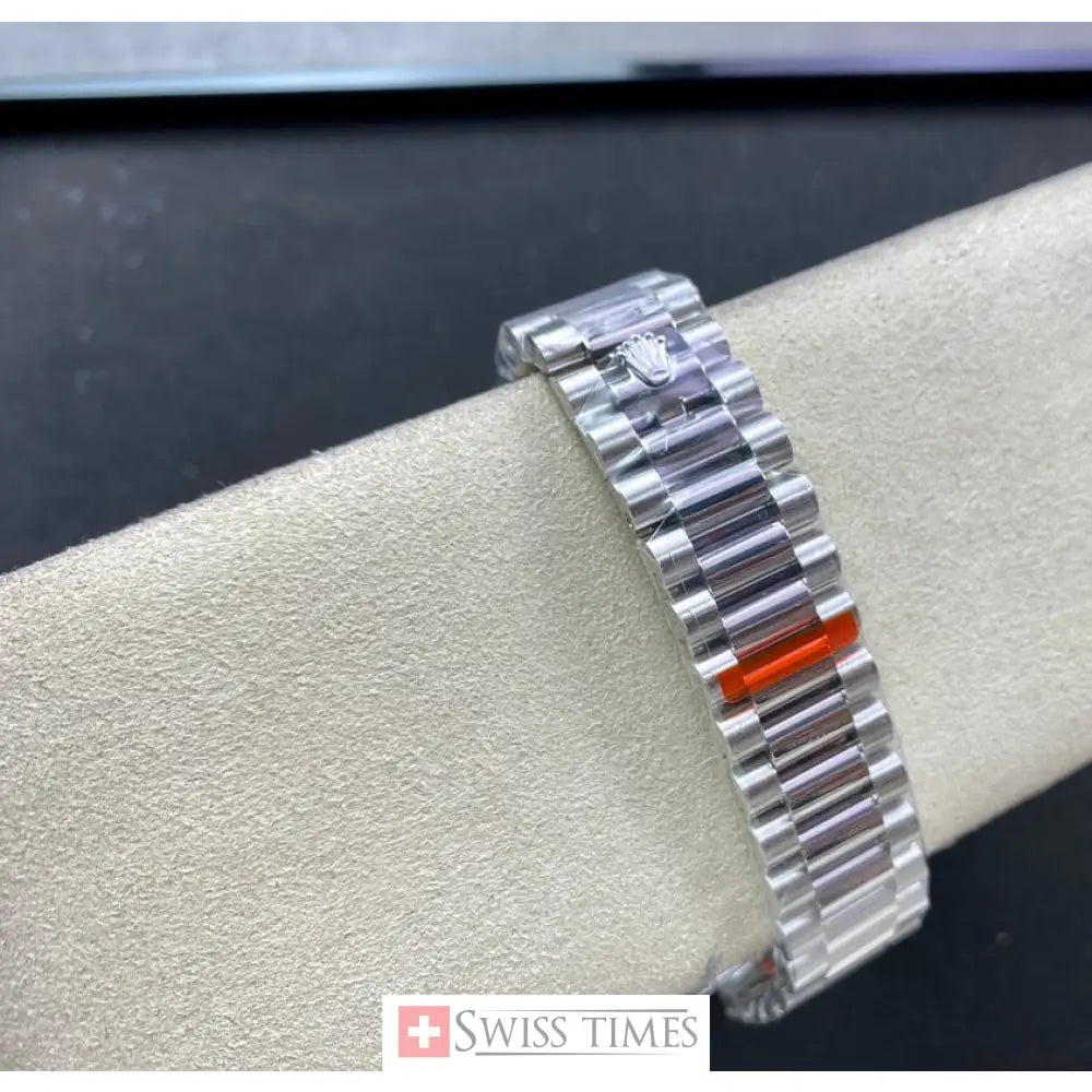 D-Date 36mm President Platinum Watch Ice Blue Roman Dial With Diamonds Baguette
