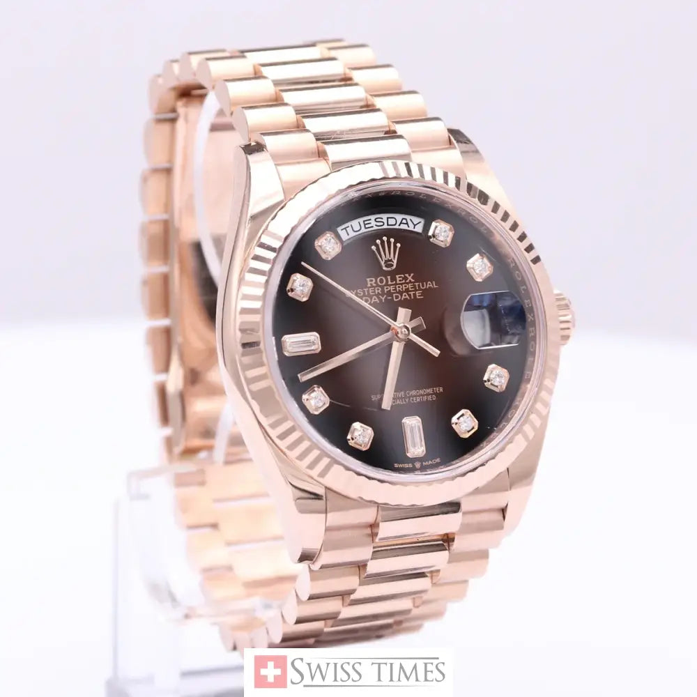 D-Date 36mm Rose Gold Chocolate President Baguette Dial