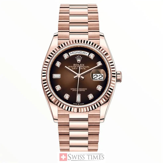 D-Date 36mm Rose Gold Chocolate President Baguette Dial