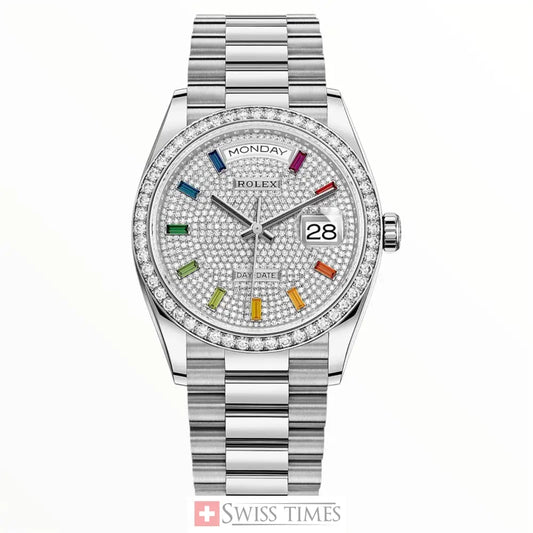 D-Date 36mm White Gold Paved Rainbow