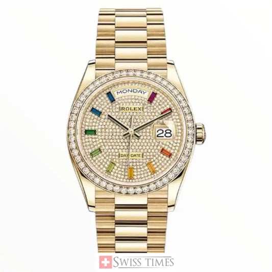 D-Date 36mm Yellow Gold Paved Rainbow