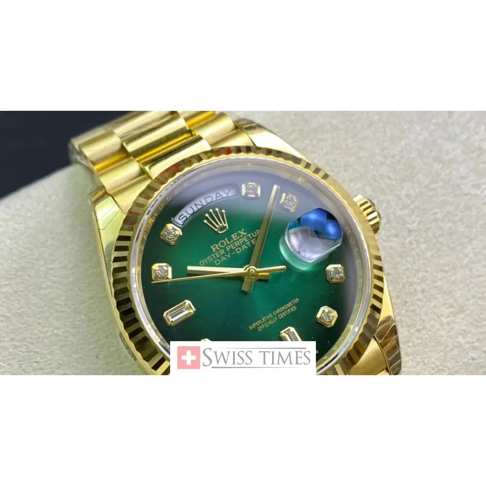 D-Date 36mm Yellow Gold President Green Diamonds Dial