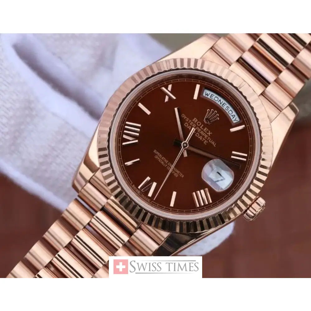 D-Date Chocolate Roman Dial Everose Gold President