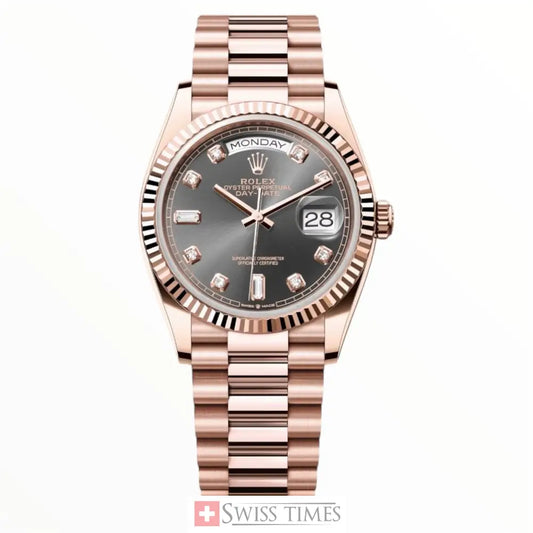 D-Date Everose Gold Grey Rhodium Dial President 36mm