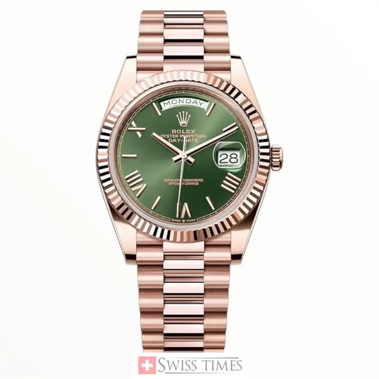 D-Date Olive Green Roman Dial Everose Gold President