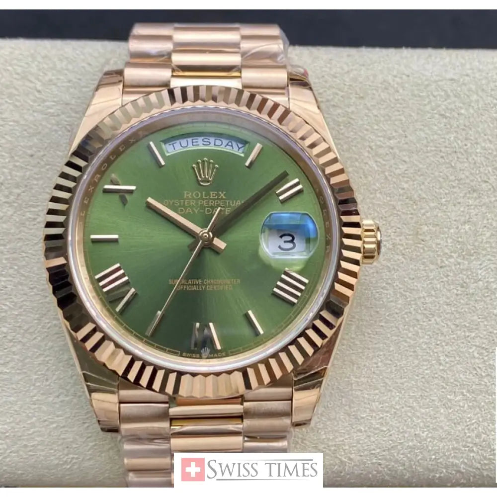 D-Date Olive Green Roman Dial Everose Gold President