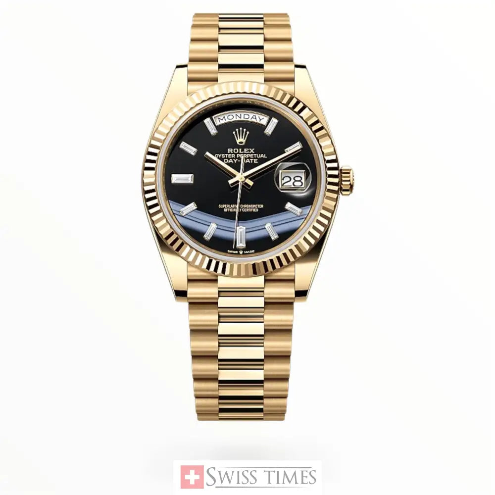 D-Date Yellow Gold Black Baguette Dial President