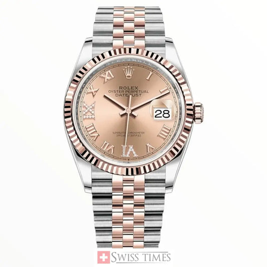 Date-Just 36MM Edelstahl Two Tone Rose Gold Dial