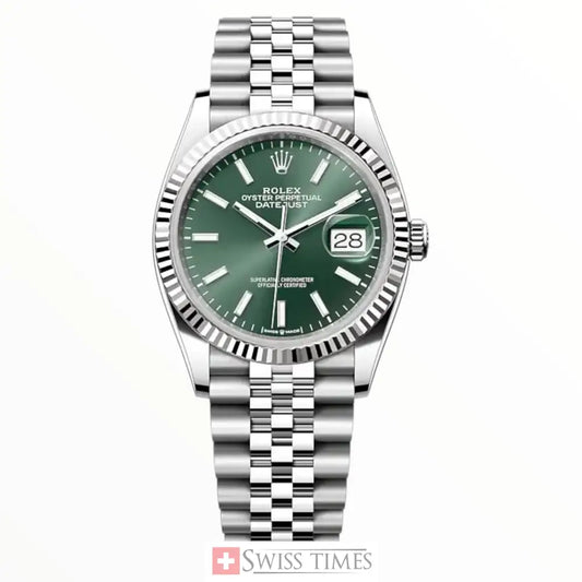 Date-Just 36mmSteel & White Gold Mint Green Index Jubilee