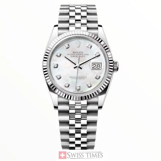 Date-Just Mother of Pearl Silver Diamonds Dial Jubilee 36mm