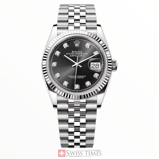 Date-Just Steel Black Diamonds Dial Jubilee 36mm
