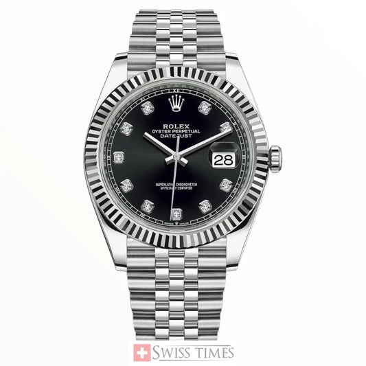 Date-Just Steel Black Diamonds Dial Jubilee 41mm