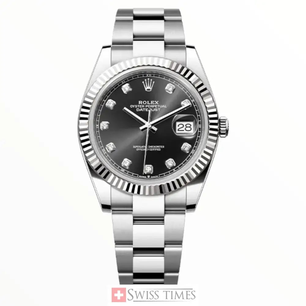 Date-Just Steel Black Diamonds Dial Oyster
