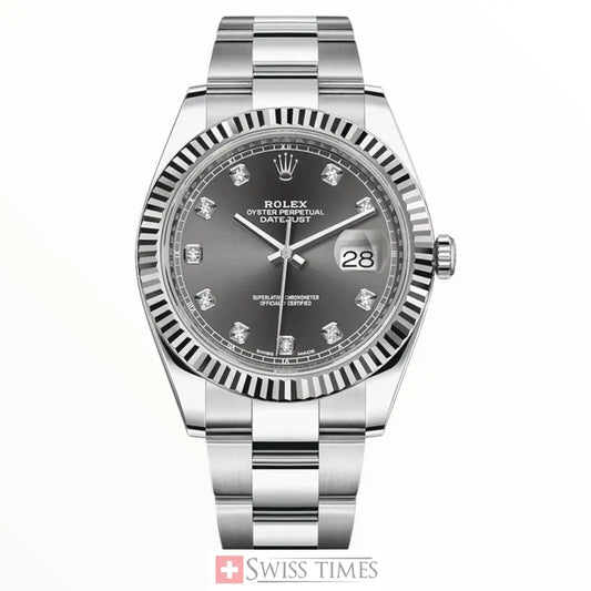 Date-Just Steel Grey Rhodium Diamonds Dial Oyster