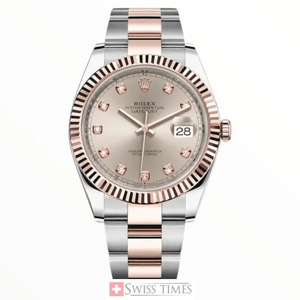 Date-Just Sundust Diamonds Dial Rose Gold Oyster