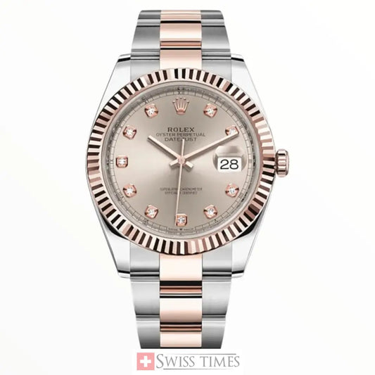 Date-Just Sundust Diamonds Dial Rose Gold Oyster