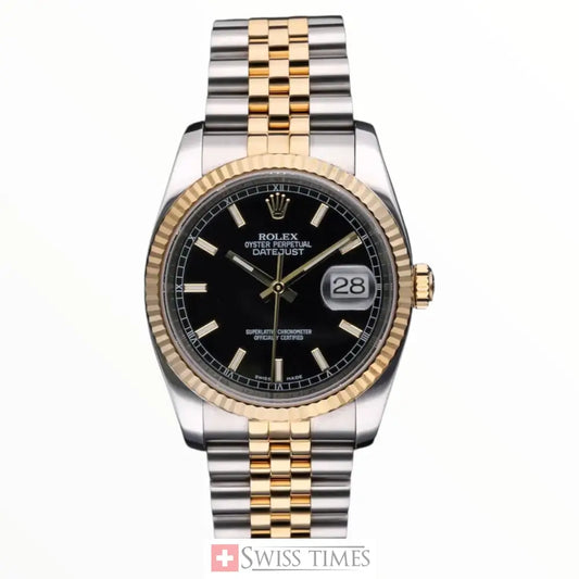 Date-Just Two Tone Black Dial Jubilee 36mm