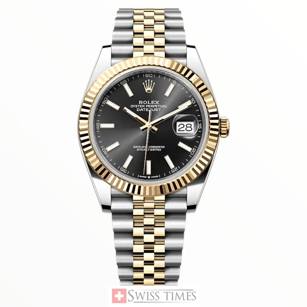 Date-Just Two Tone Black Dial Jubilee