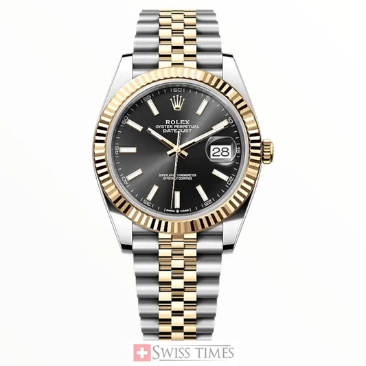 Date-Just Two Tone Black Dial Jubilee