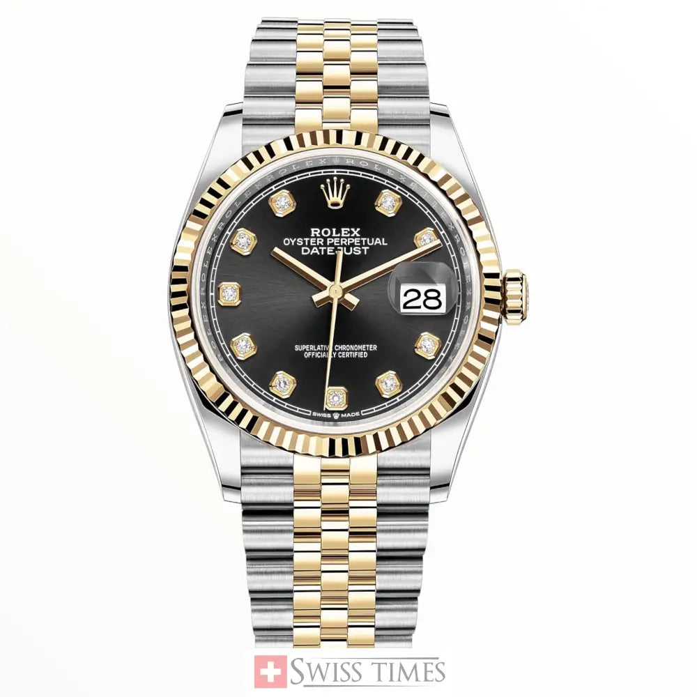 Date-Just Two Tone Black Diamonds Dial Jubilee 36mm