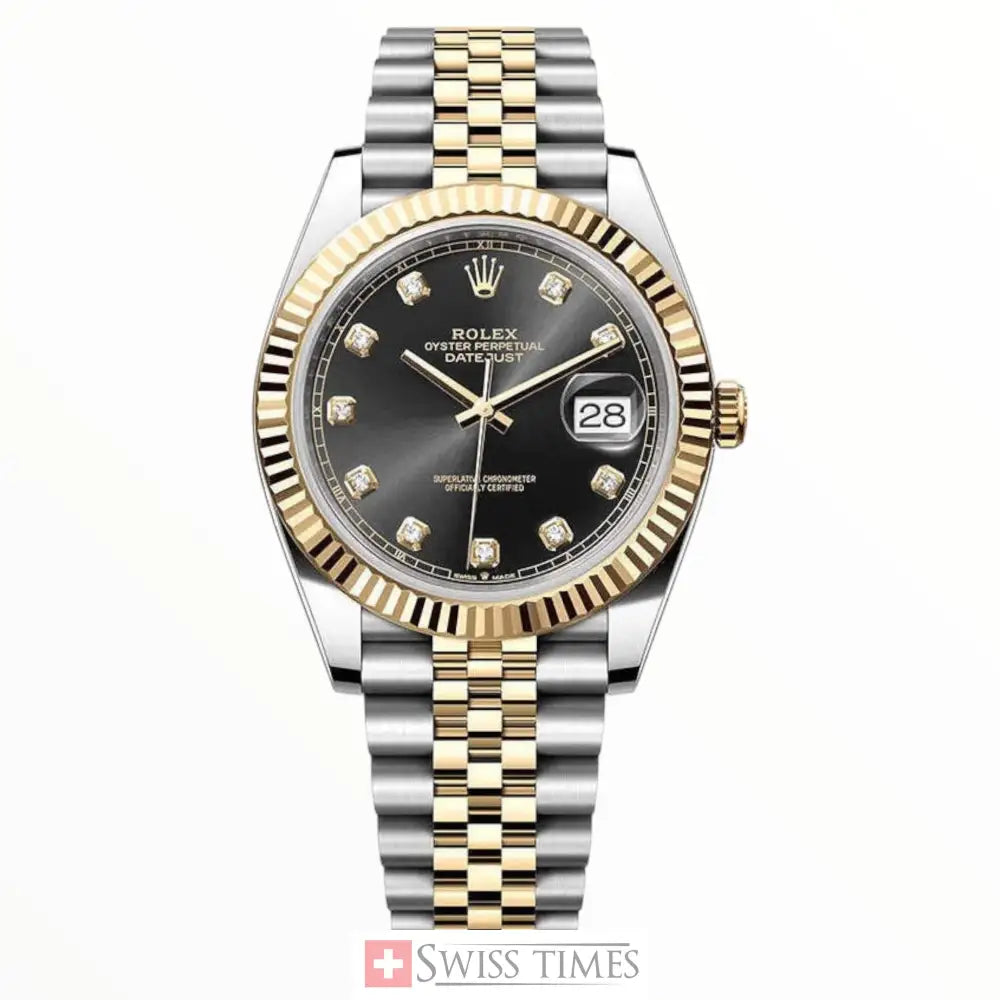 Date-Just Two Tone Black Diamonds Dial Jubilee 41mm