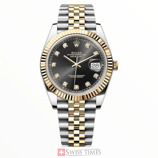 Date-Just Two Tone Black Diamonds Dial Jubilee 41mm