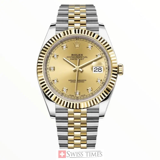 Date-Just Two Tone Champagne Diamonds Dial Jubilee 41mm