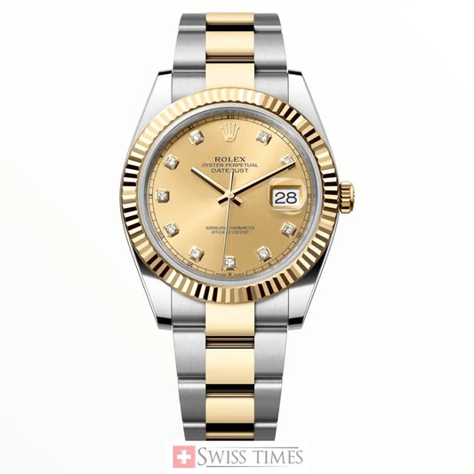 Date-Just Two Tone Champagne Diamonds Dial Oyster 41mm