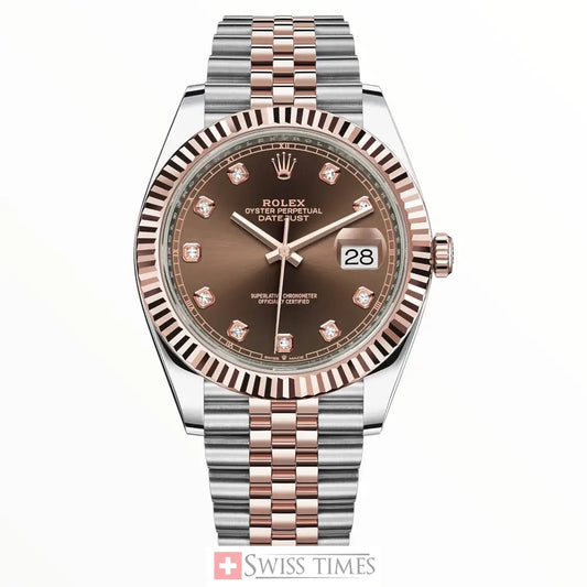 Date-Just Two Tone Pink Gold Chocolate Diamonds Dial Jubille 41mm
