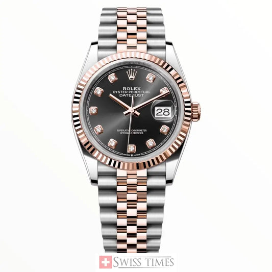 Date-Just Two Tone Pink Gold Grey Rhodium Diamonds Dial Jubilee